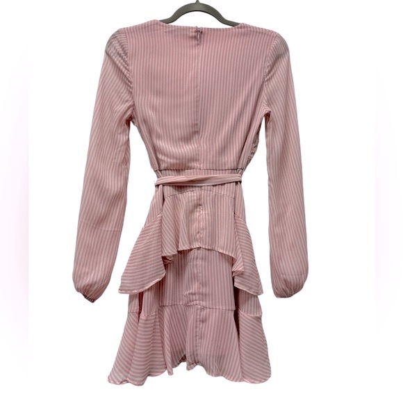 New! Fourteenth Place stripped long sleeve dress, layered, ruffles, pink, XS - Picture 3 of 8